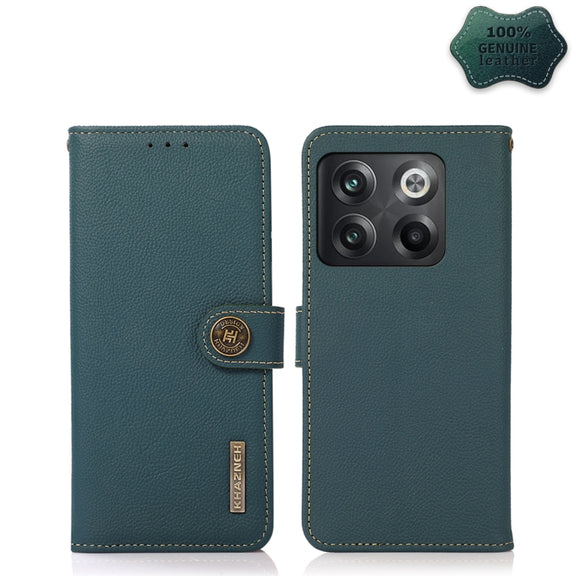 For OnePlus 10T/Ace Pro KHAZNEH Custer Texture RFID Genuine Leather Phone Case(Green)