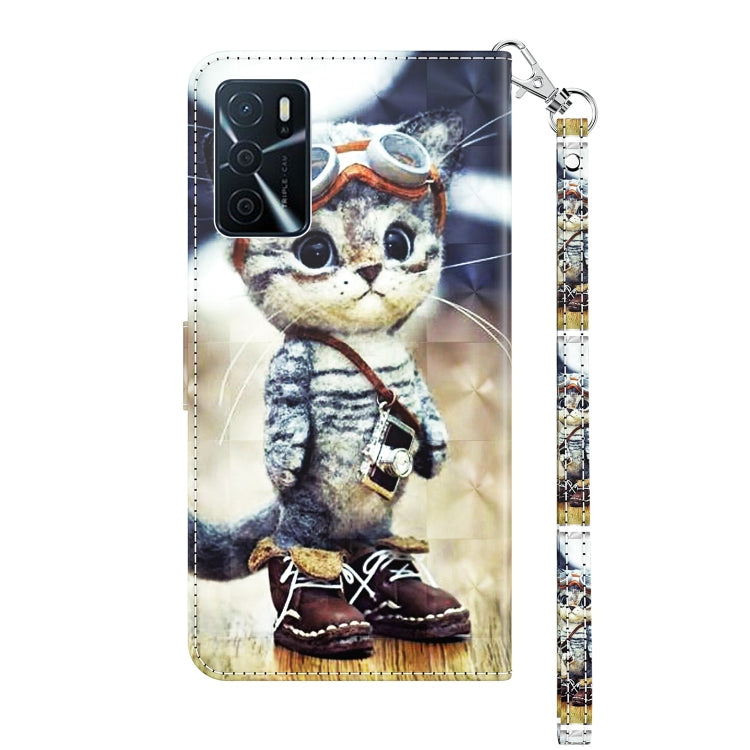 For OPPO A16 / A16s / A54s 3D Painted Leather Phone Case(Naughty Cat)