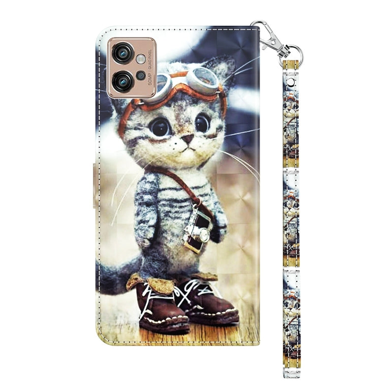 For Motorola Moto G32 5G 3D Painted Leather Phone Case(Naughty Cat)