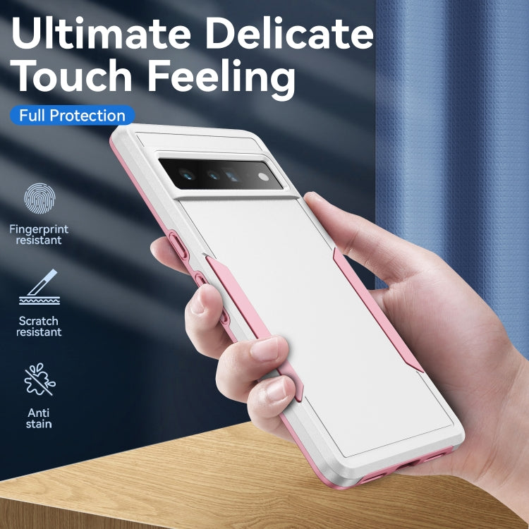 For Google Pixel 7 Pro Pioneer Armor Heavy Duty PC + TPU Phone Case(White+Pink)
