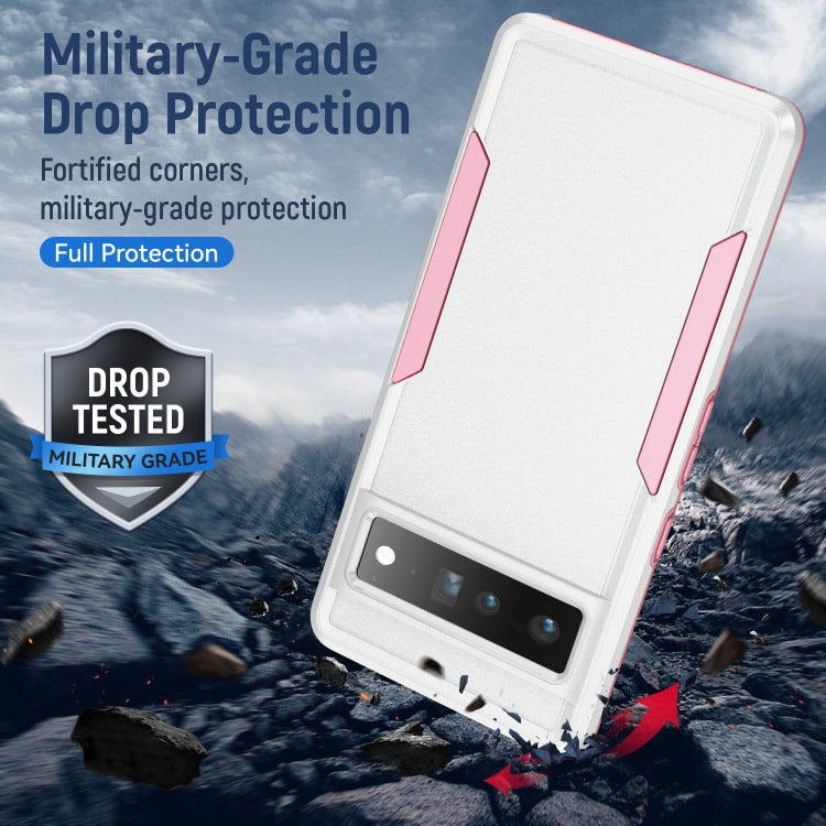 For Google Pixel 7 Pro Pioneer Armor Heavy Duty PC + TPU Phone Case(White+Pink)