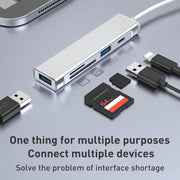 5 in 1 Type-C to SD / TF Card Slot + 3 USB Ports Multifunctional Docking Station HUB(Silver)