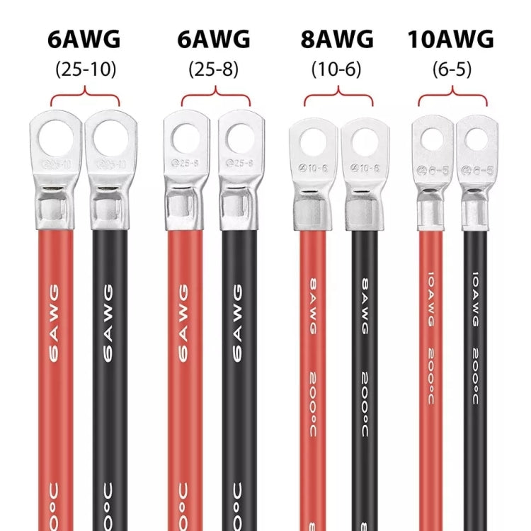 6AWG 25-10 Car 50cm Red + Black Pure Copper Battery Inverter Cable