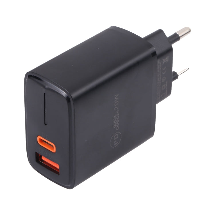 LZ-1130 PD 20W Type-C+QC 3.0 USB Fast Charger, Plug Type:EU Plug(Black)