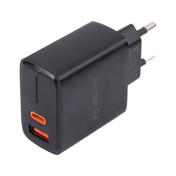 LZ-1130 PD 20W Type-C+QC 3.0 USB Fast Charger, Plug Type:EU Plug(Black)
