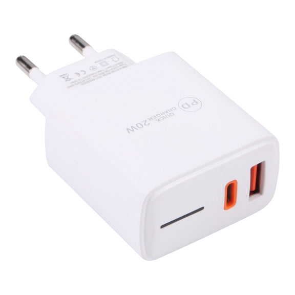 LZ-1130 PD 20W Type-C+QC 3.0 USB Fast Charger, Plug Type:EU Plug(White)