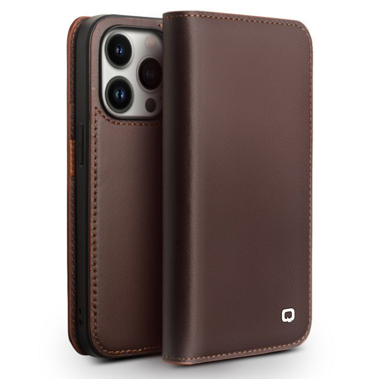 For iPhone 14 Pro QIALINO Business Horizontal Flip PU Phone Case(Brown)