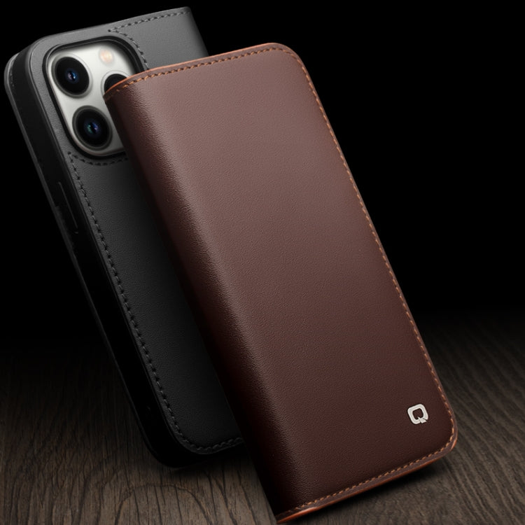 For iPhone 14 Pro QIALINO Business Horizontal Flip PU Phone Case(Brown)