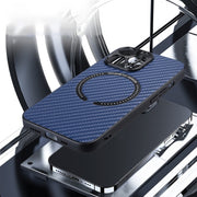 For iPhone 11 MagSafe Magnetic Carbon Fiber Texture Phone Case (Blue)