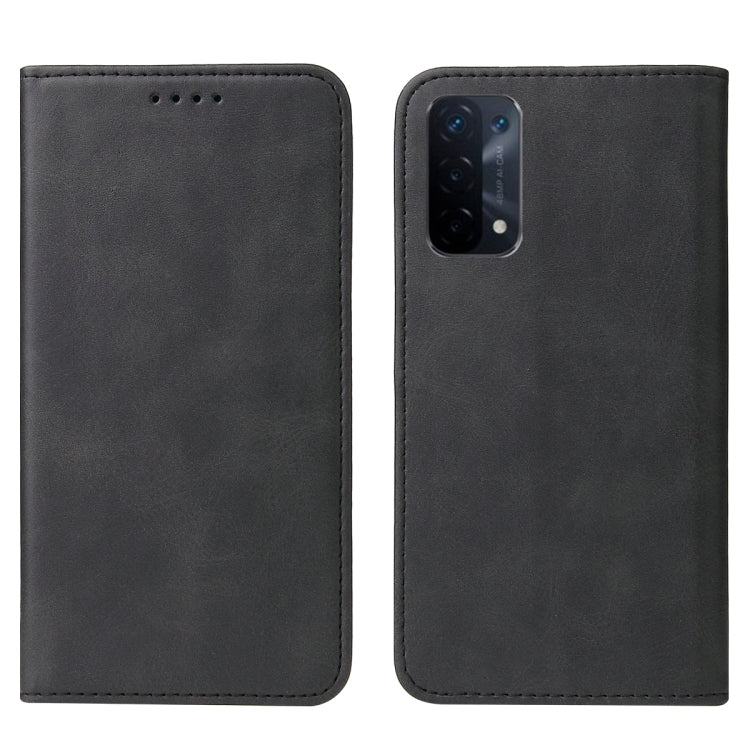 For OPPO A74 5G Magnetic Closure Leather Phone Case(Black)