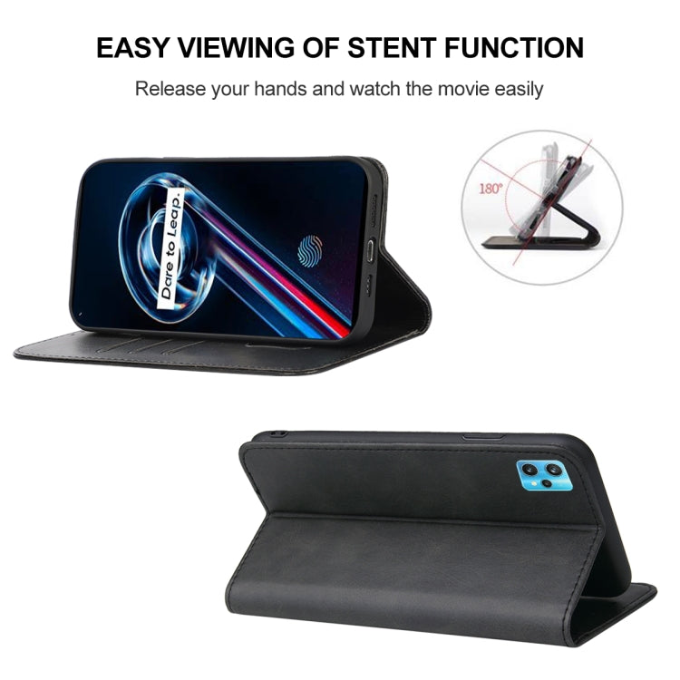 For Realme 9 Pro+ Magnetic Closure Leather Phone Case(Black)