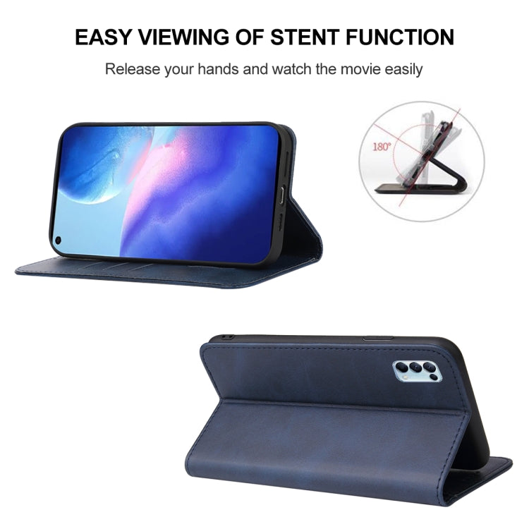 For OPPO Reno5 5G Magnetic Closure Leather Phone Case(Blue)