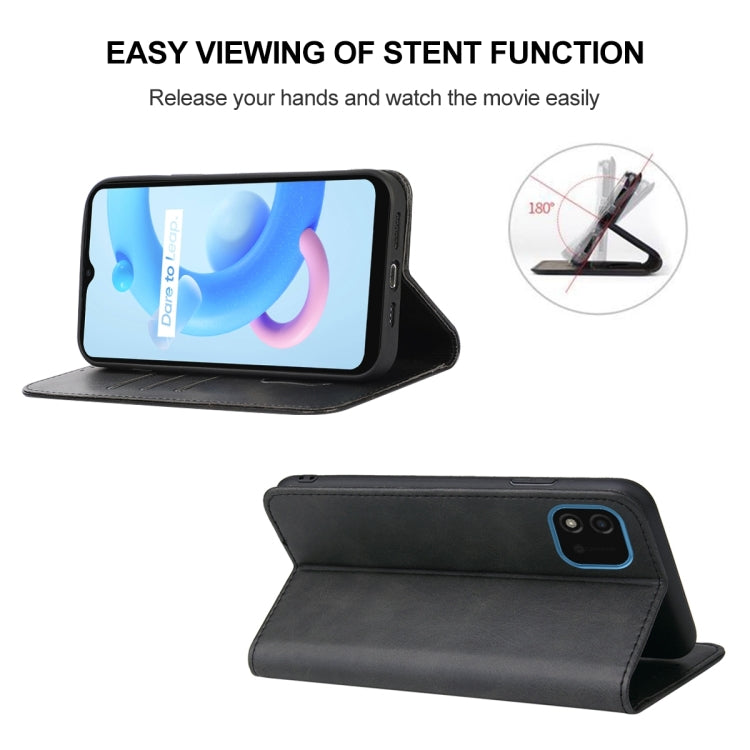 For Realme C11 2021 Magnetic Closure Leather Phone Case(Black)