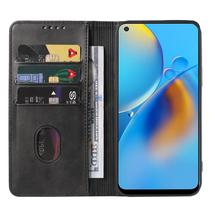 For OPPO A74 4G Magnetic Closure Leather Phone Case(Black)