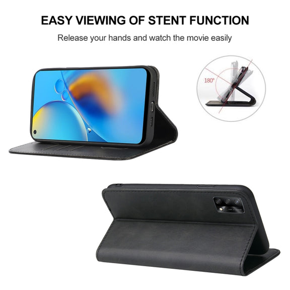 For OPPO A74 4G Magnetic Closure Leather Phone Case(Black)