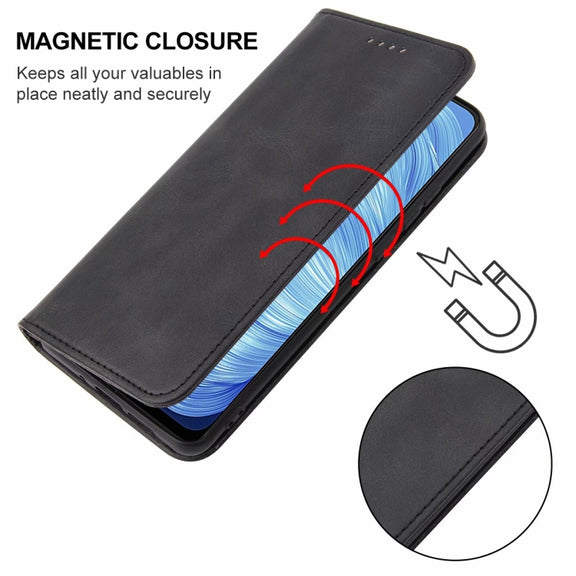 For Realme 7 5G Magnetic Closure Leather Phone Case(Black)