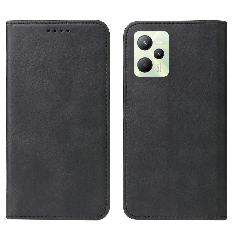 For Realme C35 Magnetic Closure Leather Phone Case(Black)