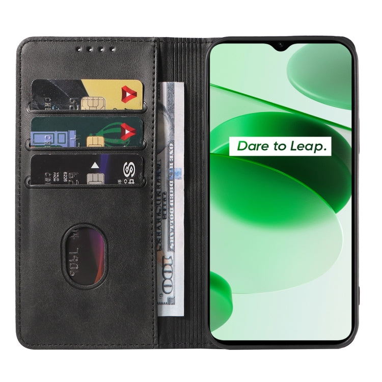 For Realme C35 Magnetic Closure Leather Phone Case(Black)