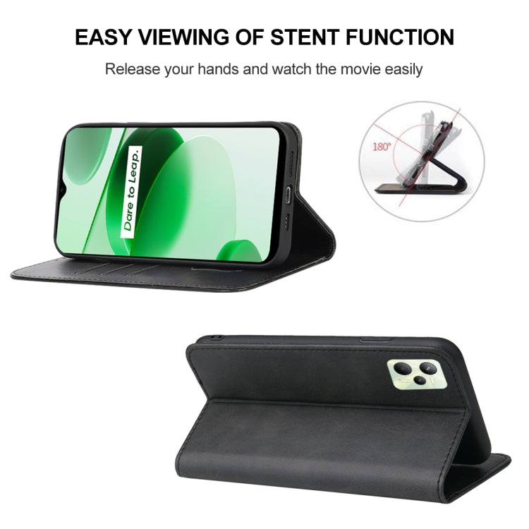 For Realme C35 Magnetic Closure Leather Phone Case(Black)