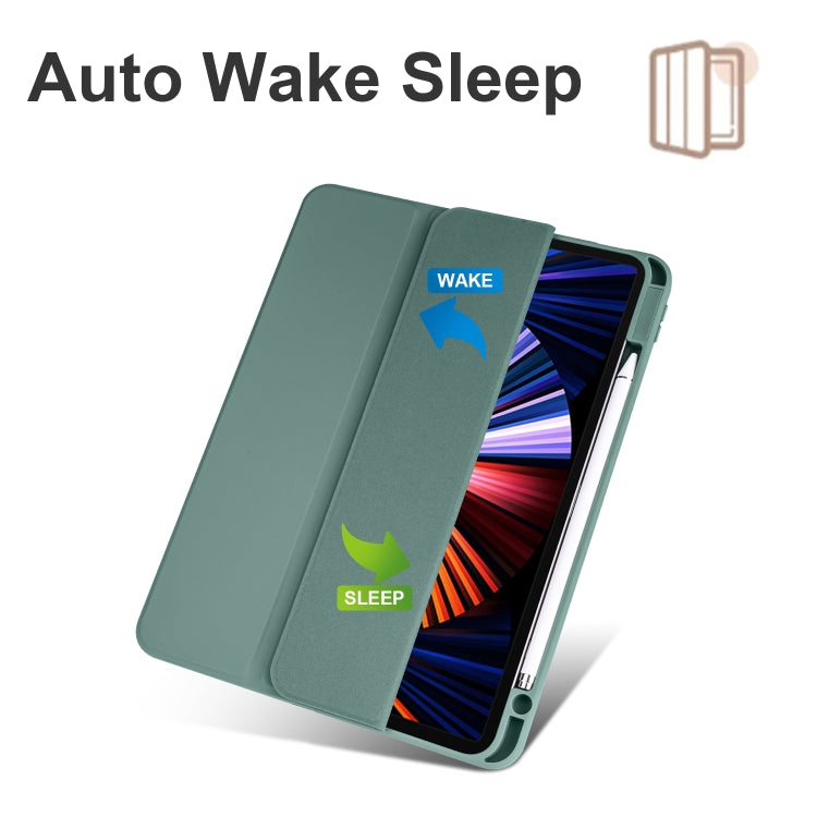 For iPad Air 13 2024 / Pro 12.9 2022 / 2021 / 2020 / 2018 Acrylic 3-folding Smart Leather Tablet Case(Dark Green)