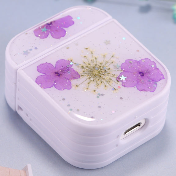For AirPods 1 / 2 Beautiful Ladies Flowers Pattern Wireless Earphone Protective Case(Purple)
