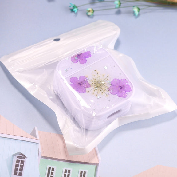 For AirPods 1 / 2 Beautiful Ladies Flowers Pattern Wireless Earphone Protective Case(Purple)