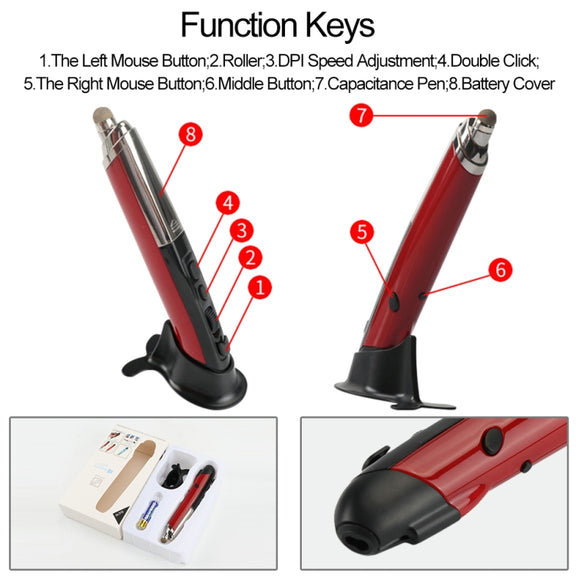 PR-08 Multifunctional Wireless Bluetooth Pen Mouse Capacitive Pen Mouse(Red)