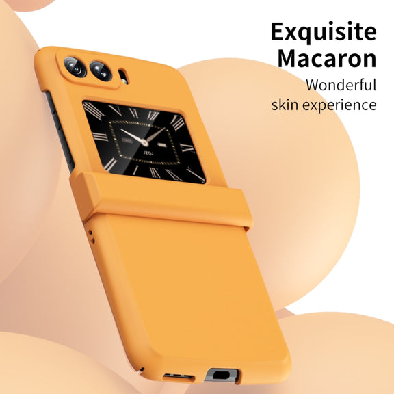 For Motorola Moto Razr 2022 Skin Feel Macaron Three-piece Set Hinge Phone Case(Orange)