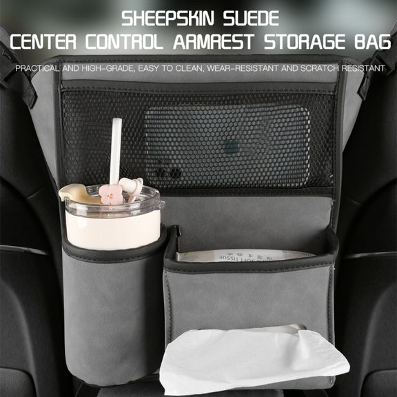 Car Center Console Hanging Bag Sheepskin Leather Storage Bag(Blue)