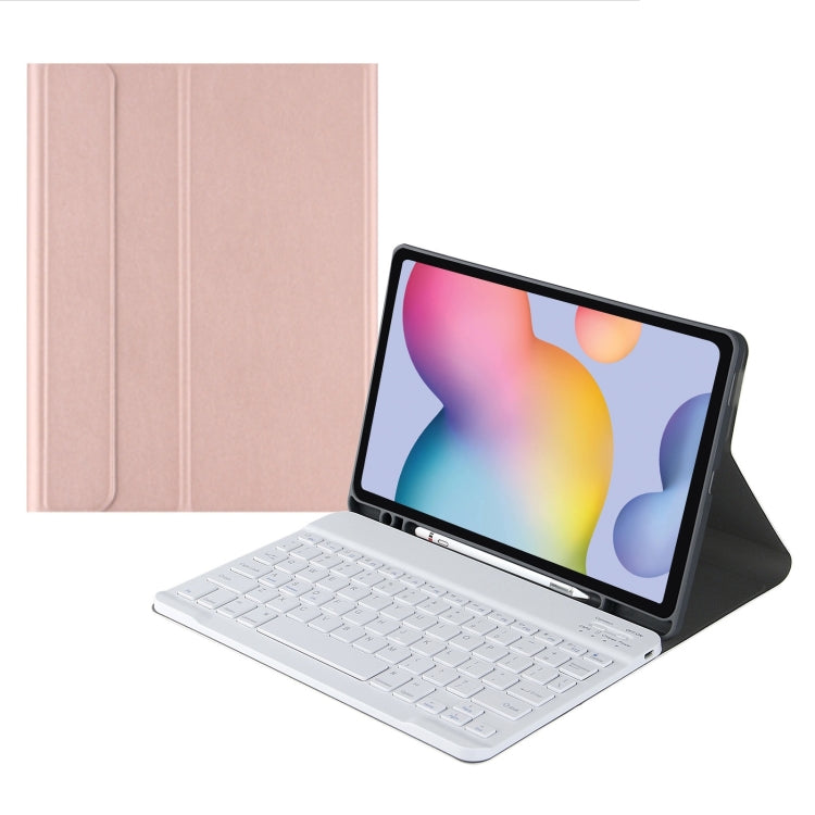 Square Cap Bluetooth Keyboard Leather Case with Pen Slot For Samsung Galaxy Tab S7(Rose Gold)