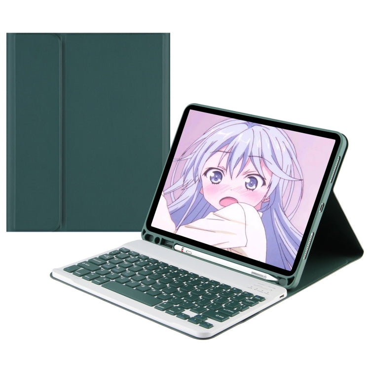 Square Cap Bluetooth Keyboard Leather Case with Pen Slot For Samsung Galaxy Tab S7(Dark Green)