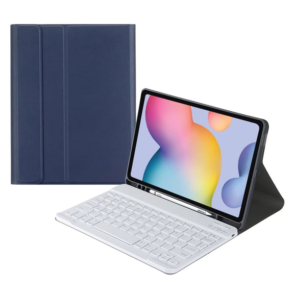 Square Cap Bluetooth Keyboard Leather Case with Pen Slot For Samsung Galaxy Tab S7(Light Blue)