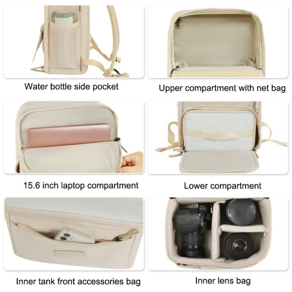CADeN Multifunctional Photography Shoulders Digital Bag Portable Camera Backpack, Size:28.5 x 14 x 42cm(Beige)