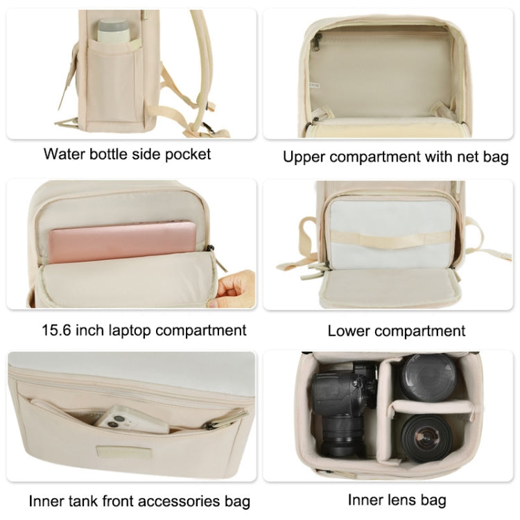 CADeN Multifunctional Photography Shoulders Digital Bag Portable Camera Backpack, Size:28.5 x 14 x 42cm(Beige)