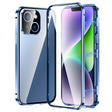 For iPhone 14 Magnetic Double-buckle HD Tempered Glass Phone Case (Blue) - iPhone 14 Cases by PMC TechLife | Online Shopping South Africa | PMC TechLife | Buy Now Pay Later Mobicred