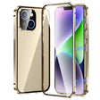 For iPhone 14 Plus Magnetic Double-buckle HD Tempered Glass Phone Case (Gold) - iPhone 14 Plus Cases by PMC TechLife | Online Shopping South Africa | PMC TechLife | Buy Now Pay Later Mobicred