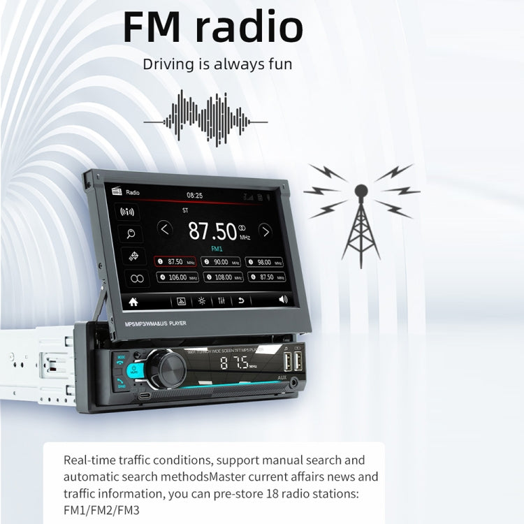 9901 7 inch Car  Retractable MP5 Player Supports FM & Mobile Phone Internet