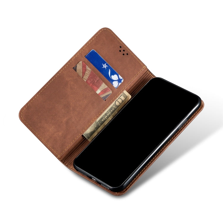 For OnePlus 8 Denim Texture Casual Style Horizontal Flip Leather Case with Holder & Card Slots & Wallet(Brown)