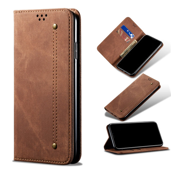 For OnePlus 8 Denim Texture Casual Style Horizontal Flip Leather Case with Holder & Card Slots & Wallet(Brown)