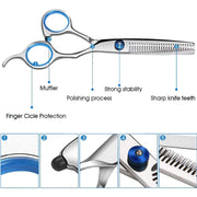 7pcs / Set Professional Hair Cutting Thinning Scissor Hairdressing Flat Shear Scissors Kit(Blue)