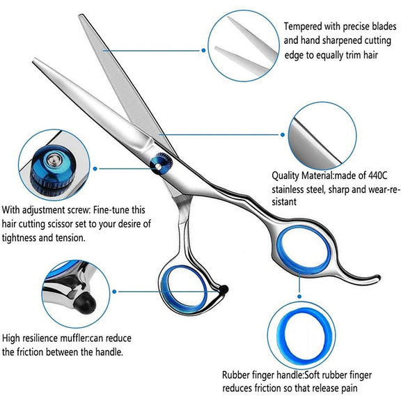 7pcs / Set Professional Hair Cutting Thinning Scissor Hairdressing Flat Shear Scissors Kit(Blue)
