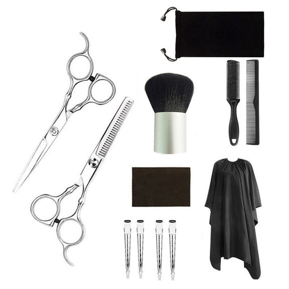 12pcs / Set Professional Hair Cutting Thinning Scissor Hairdressing Flat Shear Scissors Kit(Gold Silver)