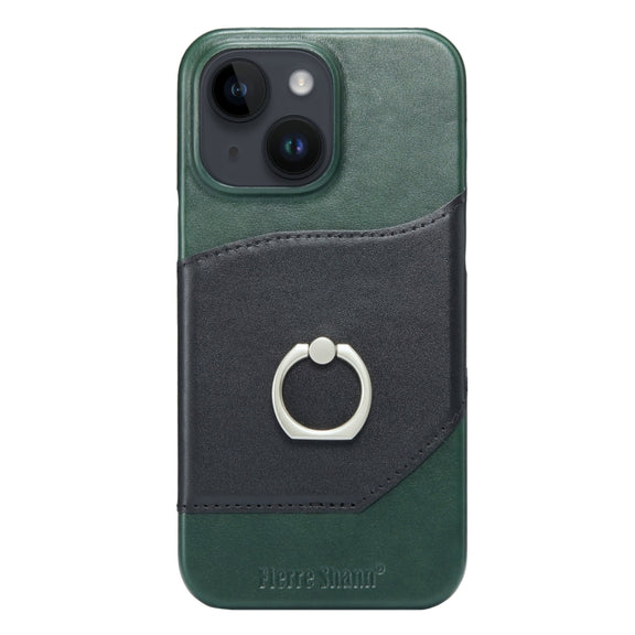 For iPhone 14 Plus Fierre Shann Oil Wax Texture Genuine Leather Back Case (Black)