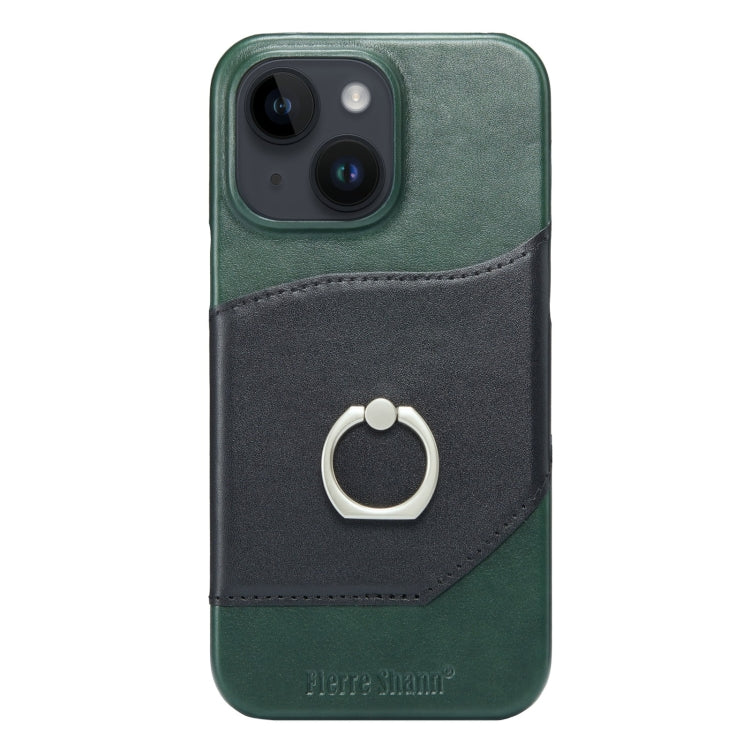 For iPhone 14 Plus Fierre Shann Oil Wax Texture Genuine Leather Back Case (Black)