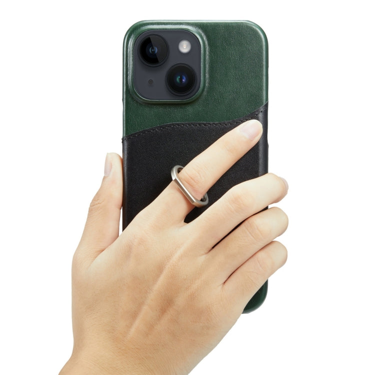 For iPhone 14 Plus Fierre Shann Oil Wax Texture Genuine Leather Back Case (Black)