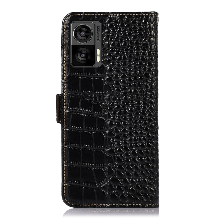 For Motorola Edge 30 Lite / Edge 30 Neo Crocodile Top Layer Cowhide Leather Phone Case(Black)