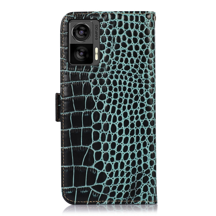 For Motorola Edge 30 Lite / Edge 30 Neo Crocodile Top Layer Cowhide Leather Phone Case(Green)