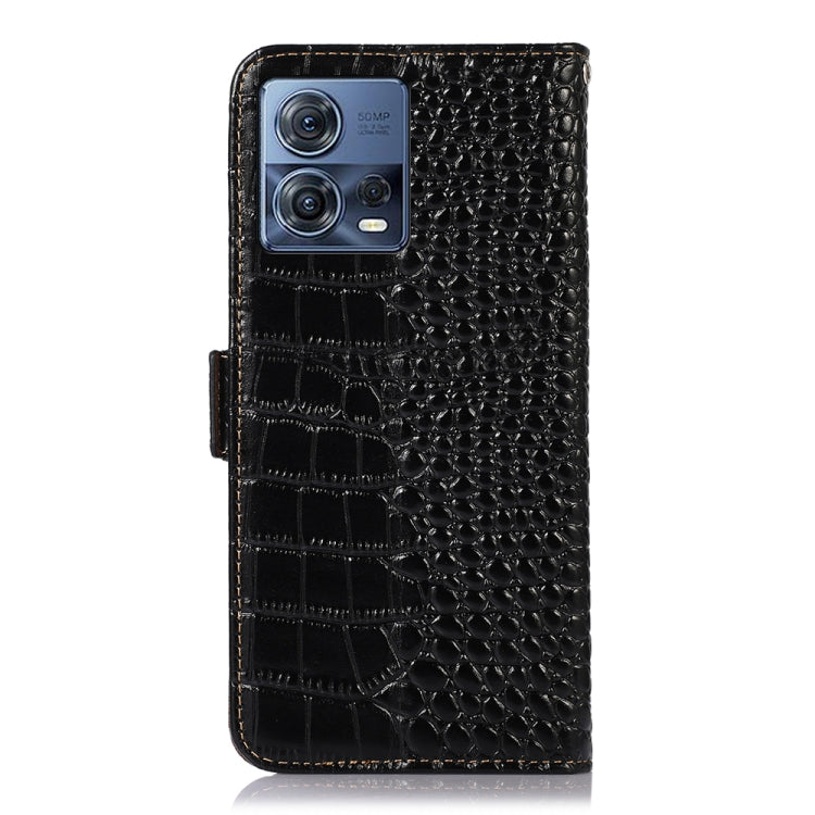 For Motorola Moto S30 Pro Crocodile Top Layer Cowhide Leather Phone Case(Black)