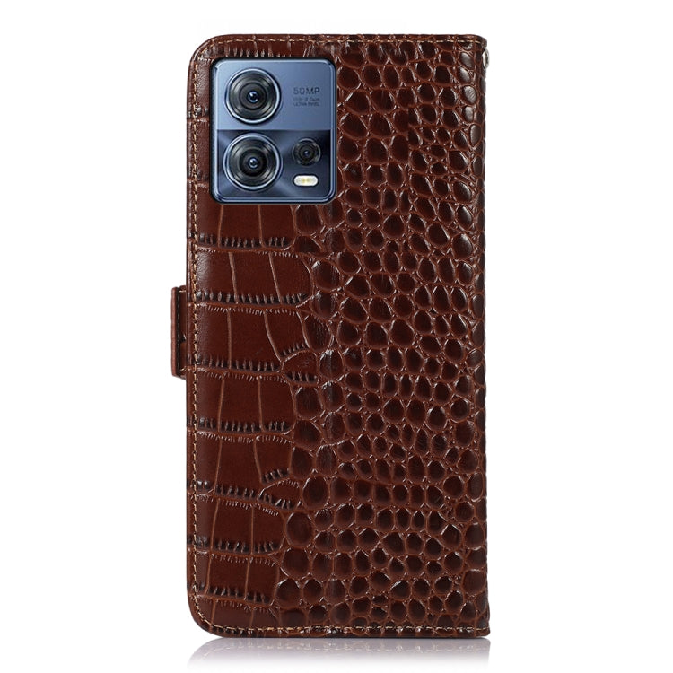 For Motorola Moto S30 Pro Crocodile Top Layer Cowhide Leather Phone Case(Brown)