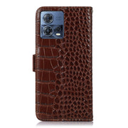 For Motorola Moto S30 Pro Crocodile Top Layer Cowhide Leather Phone Case(Brown)